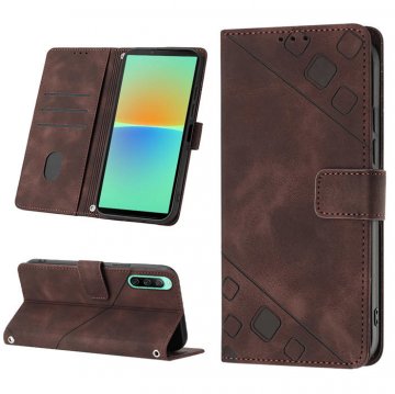 Skin-friendly Sony Xperia 10 V Wallet Stand Case with Wrist Strap Coffee