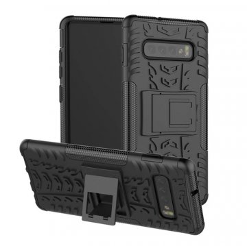 Samsung Galaxy S10 Plus Hybrid Rugged PC + TPU Kickstand Case Black