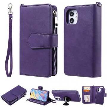 iPhone 12 Mini Zipper Wallet Magnetic Detachable 2 in 1 Case Purple