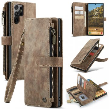 CaseMe Samsung Galaxy S22 Ultra Wallet Kickstand Leather Case Coffee