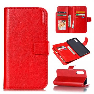 Huawei P30 Wallet 9 Card Slots Crazy Horse Leather Case Red