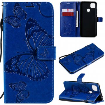 Xiaomi Redmi 9C Embossed Butterfly Wallet Magnetic Stand Case Blue