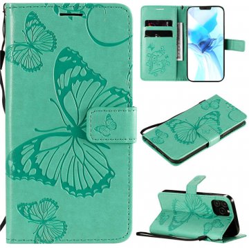 iPhone 12 Pro Embossed Butterfly Wallet Magnetic Stand Case Green