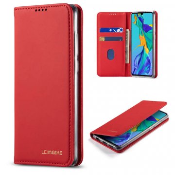 LC.IMEEKE Huawei P30 Wallet Magnetic Kickstand Case Red