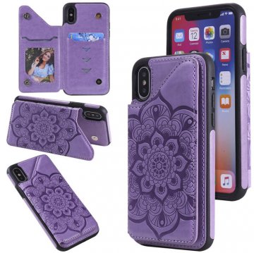 iPhone X/XS Embossed Wallet Magnetic Stand Case Purple