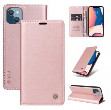 YIKATU iPhone 14 Plus Wallet Kickstand Magnetic Case Rose Gold