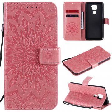 Xiaomi Redmi Note 9/Redmi 10X 4G Embossed Sunflower Wallet Stand Case Pink