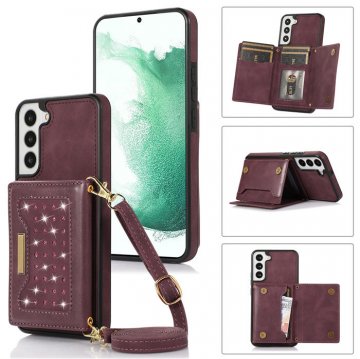 Bling Crossbody Wallet Samsung Galaxy S21 Case with Strap Red