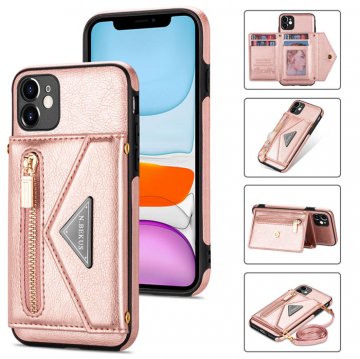 Crossbody Zipper Wallet iPhone 11 Pro Max Case With Strap Rose Gold