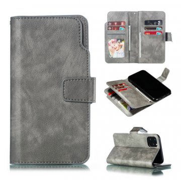 iPhone 11 Pro Wallet Stand Crazy Horse Leather Case Gray