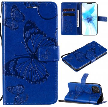 iPhone 12 Pro Embossed Butterfly Wallet Magnetic Stand Case Blue