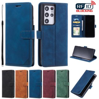 Samsung Galaxy S21 Ultra Wallet RFID Blocking Kickstand Case Blue