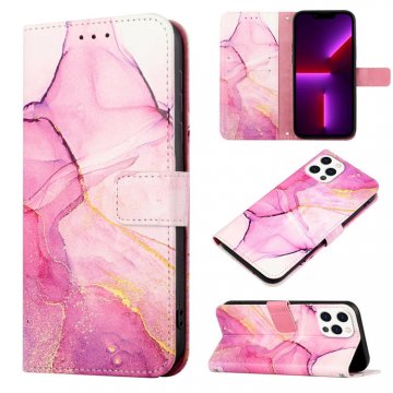 Marble Pattern iPhone 13 Pro Max Wallet Case Purple Gold