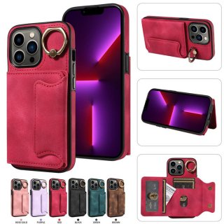 For iPhone 13 Pro Card Holder Ring Kickstand Case Red