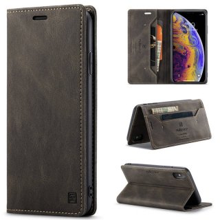 Autspace iPhone X/XS Wallet Kickstand Magnetic Shockproof Case Coffee