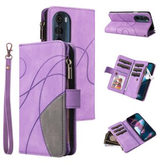 Motorola Edge X30 Zipper Wallet Magnetic Stand Case Purple