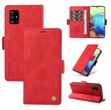 YIKATU Samsung Galaxy A71 5G Skin-touch Wallet Kickstand Case Red