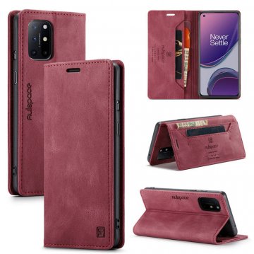 Autspace OnePlus 8T Wallet Kickstand Magnetic Case Red