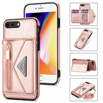 Crossbody Zipper Wallet iPhone 7 Plus/8 Plus Case With Strap Rose Gold