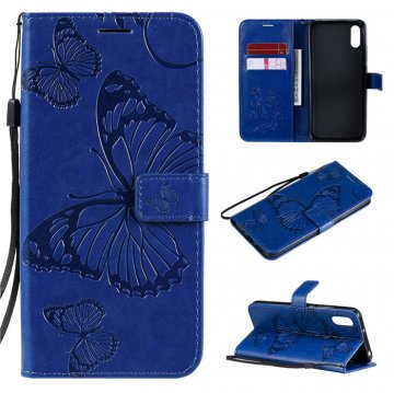 Xiaomi Redmi 9A Embossed Butterfly Wallet Magnetic Stand Case Blue
