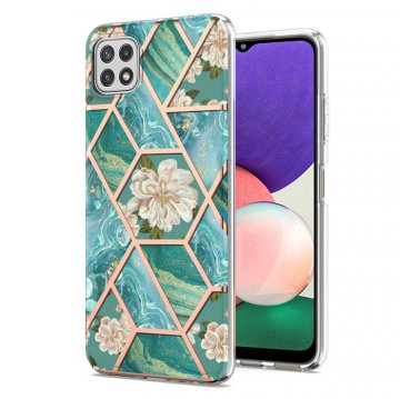 Samsung Galaxy A22 5G Flower Pattern Marble Electroplating TPU Case Blue