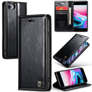 CaseMe iPhone 7/8/SE 2020/SE 2022 Wallet Kickstand Magnetic Case Black