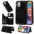 iPhone 12 Embossed Tree Cat Magnetic Clasp Wallet Stand Case Black