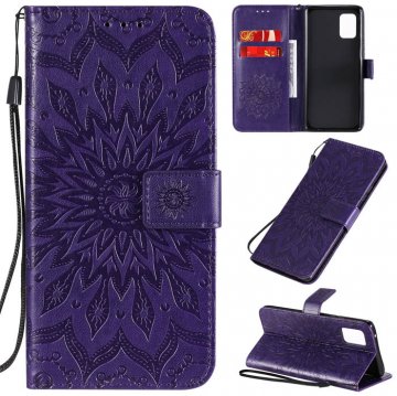 Samsung Galaxy A71 5G Embossed Sunflower Wallet Stand Case Purple