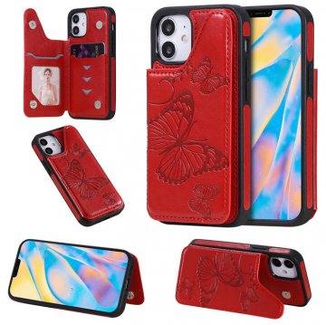 iPhone 12 Mini Luxury Butterfly Magnetic Card Slots Stand Case Red