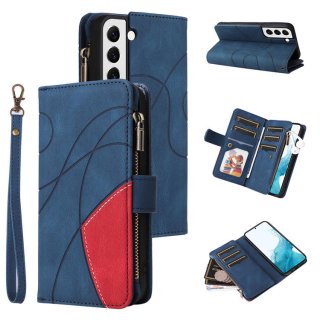 Samsung Galaxy S22 Zipper Wallet Magnetic Stand Case Blue