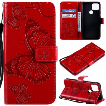 Google Pixel 5 Embossed Butterfly Wallet Magnetic Stand Case Red
