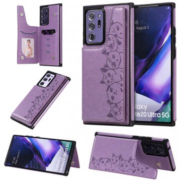 Samsung Galaxy Note 20 Ultra Luxury Cute Cats Magnetic Card Slots Stand Case Purple