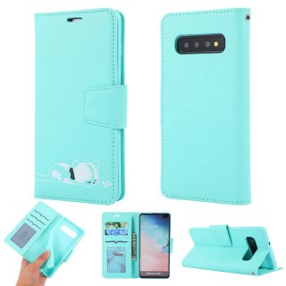 Samsung Galaxy S10 Plus Cat Pattern Wallet Stand Case Mint