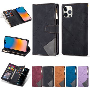 Zipper Wallet 9 Card Slots Magnetic Case with Handbag Wristlet Black