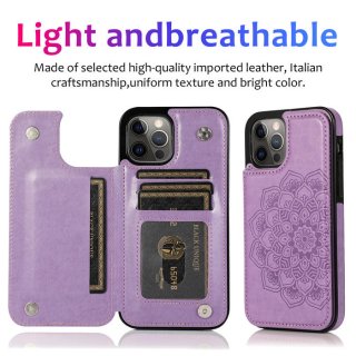 Mandala Embossed iPhone 12 Pro Max Case with Card Holder Purple
