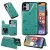 iPhone 12 Luxury Bee and Cat Magnetic Card Slots Stand Cover Green
