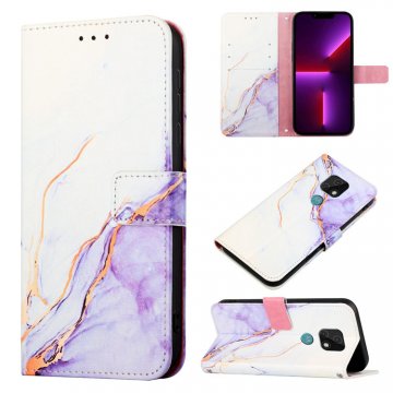 Marble Pattern Moto E7 Wallet Stand Case White Purple