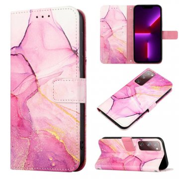 Marble Pattern Samsung Galaxy S20 FE Wallet Case Purple Gold