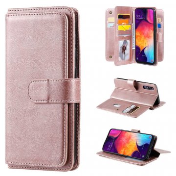 Samsung Galaxy A50 Multi-function 10 Card Slots Wallet Case Rose Gold