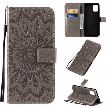 Samsung Galaxy A71 Embossed Sunflower Wallet Stand Case Gray