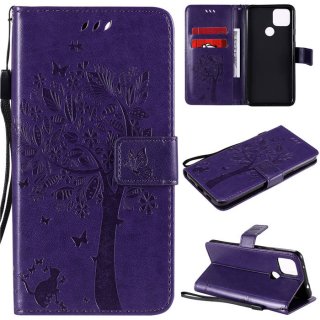 Google Pixel 4A 5G Embossed Tree Cat Butterfly Wallet Stand Case Purple
