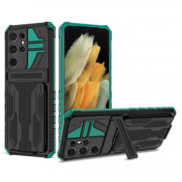 Samsung Galaxy S21 Ultra Card Slot Kickstand Shockproof Case Green
