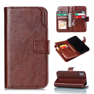 iPhone XS Max Wallet Stand Leather Case with 9 Card Slots Brown