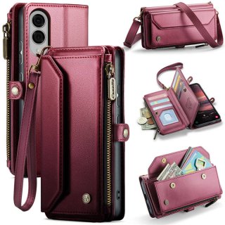 CaseMe Samsung Galaxy S25 Edge Wallet RFID Blocking Crossbody Phone Case Red