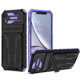 iPhone XR Card Slot Kickstand Drop-proof TPU + PC Case Purple