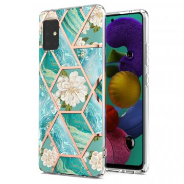 Samsung Galaxy A51 5G Flower Pattern Marble Electroplating TPU Case Blue