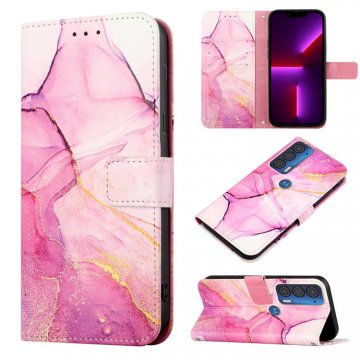 Marble Pattern Motorola Edge 2021 Wallet Stand Case Purple Gold