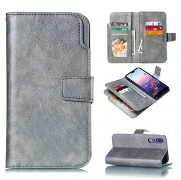 Huawei P20 Pro Wallet Stand Leather Case with 9 Card Slots Gray