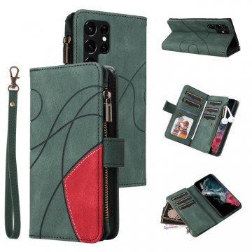 Samsung Galaxy S22 Ultra Zipper Wallet Magnetic Stand Case Green