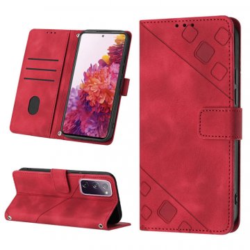 Skin-friendly Samsung Galaxy S20 FE Wallet Stand Case with Wrist Strap Red